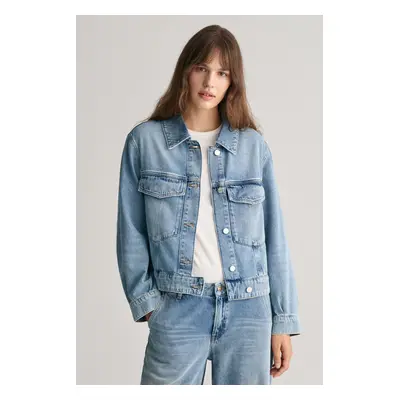 BUNDA GANT CROPPED DENIM JACKET MID BLUE BROKEN IN