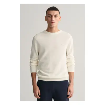 SVETR GANT COTTON PIQUE C-NECK EGGSHELL