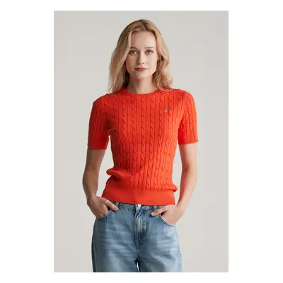 SVETR GANT STRETCH COTTON CABLE SS C-NECK ORANGE RED