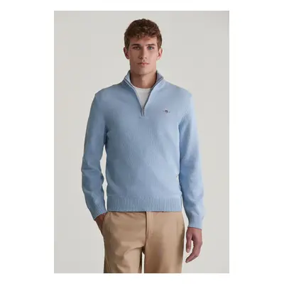 SVETR GANT CASUAL COTTON HALFZIP LT BLUE MELANGE