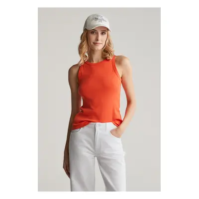 TOP GANT HIGH NECK RIB TANK TOP ORANGE RED