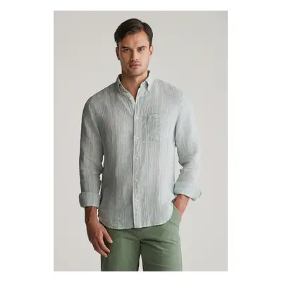 KOŠILE GANT REG LINEN STRIPE SHIRT KALAMATA GREEN