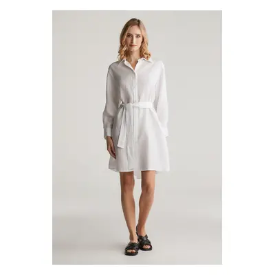 ŠATY GANT REL LINEN BELTED SHIRT DRESS WHITE