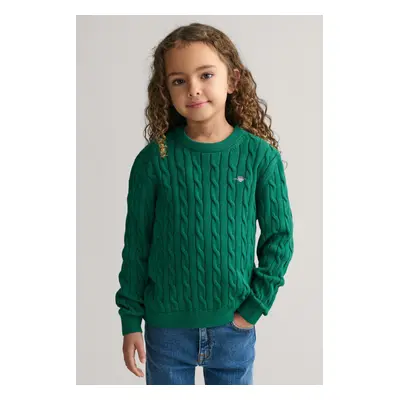 SVETR GANT COTTON CABLE SHIELD CREW WILD GREEN