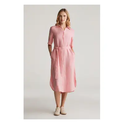 ŠATY GANT REG LINEN SS SHIRT DRESS GERANIUM PINK