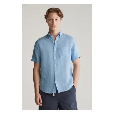 KOŠILE GANT REG GMNT DYED LINEN SS SHIRT CAPRI BLUE