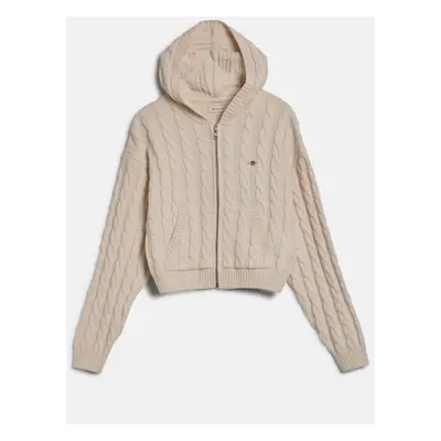 KARDIGAN GANT SHIELD CROPPED CABLE ZIP HOODIE EGGSHELL