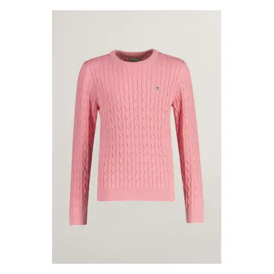 SVETR GANT SHIELD COTTON CABLE C-NECK GERANIUM PINK