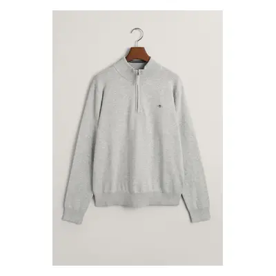 SVETR GANT SHIELD COTTON HALF ZIP LIGHT GREY MELANGE