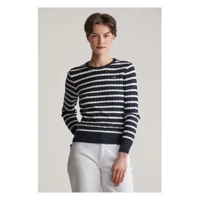 SVETR GANT STRETCH COTTON CABLE STRIPE C-NECK EVENING BLUE