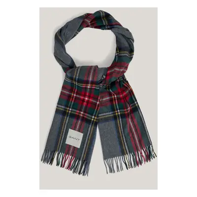 ŠÁLA GANT CASHMERE BLEND TARTAN SCARF WARM GREY