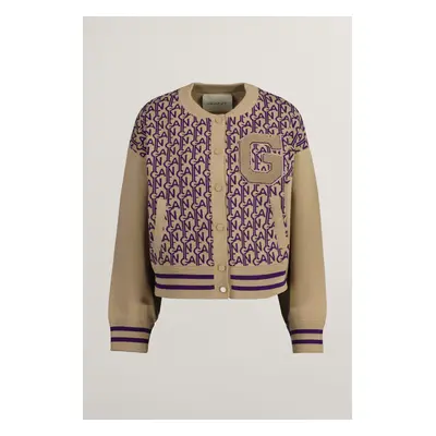 SVETR GANT GANT VARSITY JACQUARD KNIT BOMBER DARK KHAKI