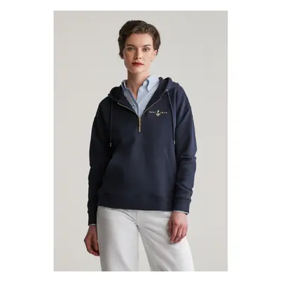 MIKINA GANT HALF ZIP ANCHOR HOODIE EVENING BLUE