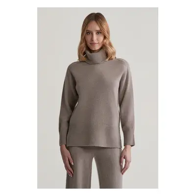 SVETR GANT HERRINGBONE DETAIL ROLLNECK WARM GREY