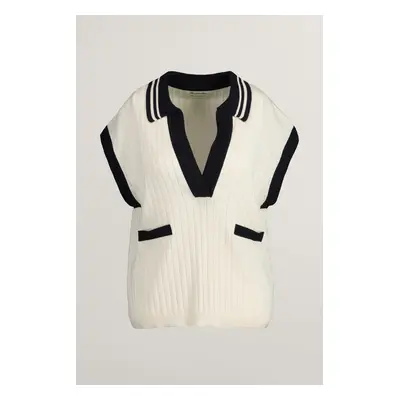 SVETR GANT RIB KNIT SLEEVELESS POLO CREAM