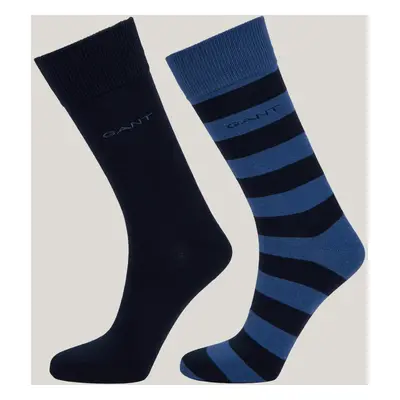 PONOŽKY GANT BARSTRIPE AND SOLID SOCKS 2-PACK VINTAGE BLUE