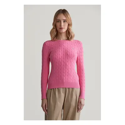 SVETR GANT STRETCH COTTON CABLE C-NECK CANDY PINK