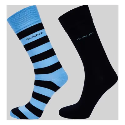 PONOŽKY GANT BARSTRIPE AND SOLID SOCKS 2-PACK CAPRI BLUE