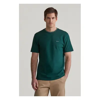 TRIČKO GANT TEXTURED RIB SS TSHIRT TARTAN GREEN