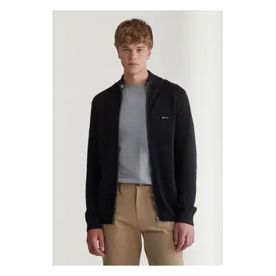 SVETR GANT COTTON PIQUE ZIP CARDIGAN BLACK