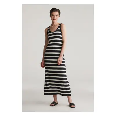 ŠATY GANT STRIPED TANK TOP JERSEY MIDI DRESS BLACK