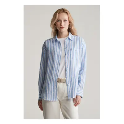 KOŠILE GANT REL STRIPED LINEN SHIRT PERFECT BLUE