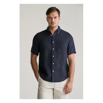 KOŠILE GANT REG GMNT DYED LINEN SS SHIRT EVENING BLUE