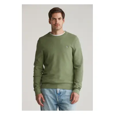 SVETR GANT MICRO TEXTURED COTTON C-NECK KALAMATA GREEN