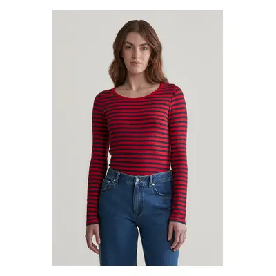 TRIČKO GANT SLIM STRIPED 1X1 RIBBED LS T-SHIRT RUBY RED