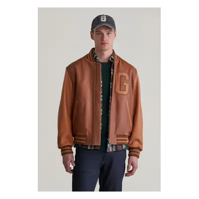 BUNDA GANT LEATHER VARSITY JACKET BROWN SUGAR