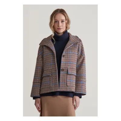 BUNDA GANT LARGE CHECKED CROPPED WOOL JACKET COLLEGE BLUE