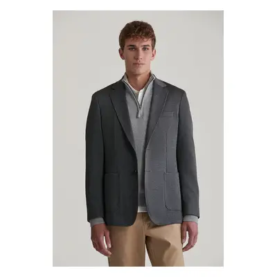 SAKO GANT SLIM TWO-TONED TWILL JERSEY BLAZER ANTRACITE