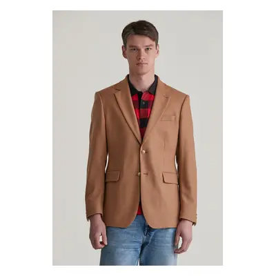 SAKO GANT SLIM WOOL FLANNEL CLUB BLAZER CARAMEL BEIGE