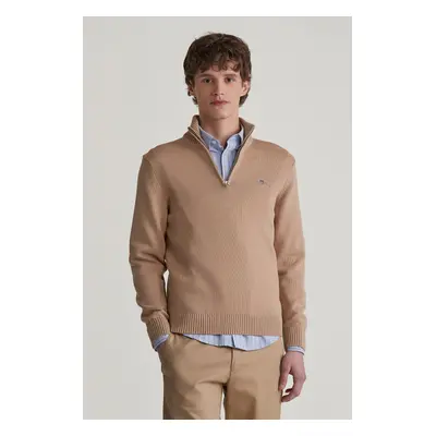 SVETR GANT CASUAL COTTON HALFZIP KHAKI MEL