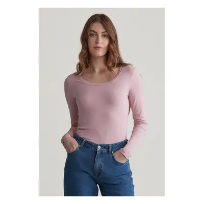 TRIČKO GANT SLIM COT/ELA LS SCOOP NECK TOP DUSTY PINK