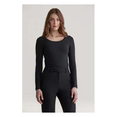 TRIČKO GANT SLIM COT/ELA LS SCOOP NECK TOP BLACK