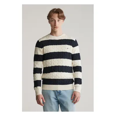 SVETR GANT STRIPED COTTON CABLE C-NECK EVENING BLUE