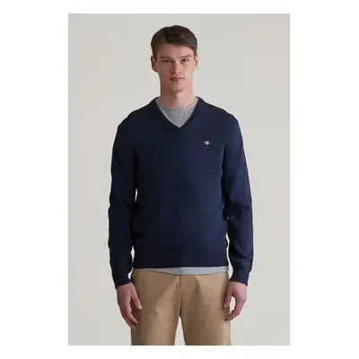 SVETR GANT CTN/WO V-NECK EVENING BLUE