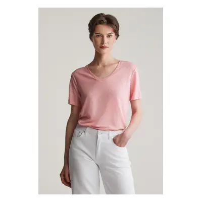 TRIČKO GANT REG LINEN V-NECK SS T-SHIRT GERANIUM PINK