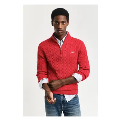 SVETR GANT COTTON CABLE HALF ZIP RUBY RED