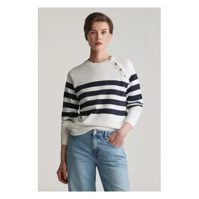 MIKINA GANT STRIPED GOLD BUTTON C-NECK SWEAT EGGSHELL