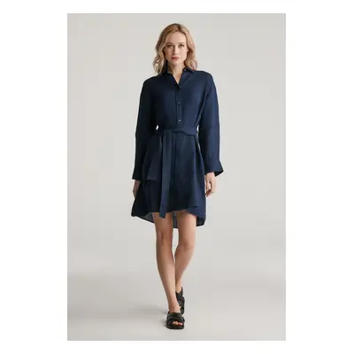 ŠATY GANT REL LINEN BELTED SHIRT DRESS EVENING BLUE