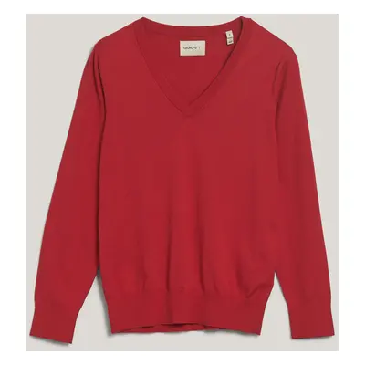 SVETR GANT FINE KNIT V-NECK BRIGHT RED