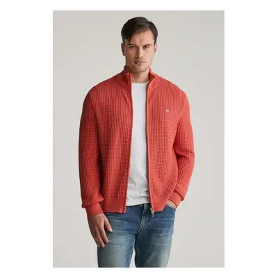 SVETR GANT ZIPPED TEXTURED COTTON CARDIGAN BRICK RED