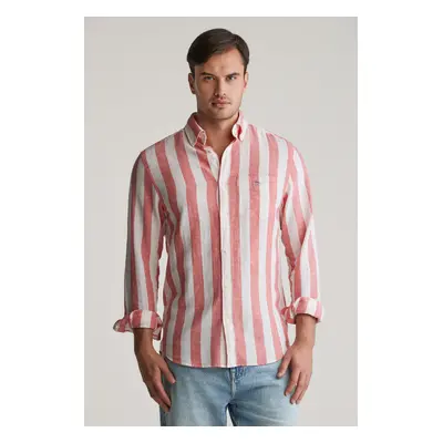 KOŠILE GANT REG COTTON LINEN BOLD STRIPE SHIRT BRICK RED