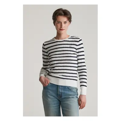 SVETR GANT STRETCH COTTON CABLE STRIPE C-NECK EGGSHELL