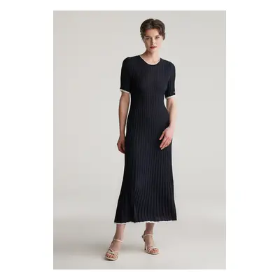 ŠATY GANT CONTRAST RIBBED SS KNIT DRESS EVENING BLUE