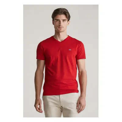 TRIČKO GANT SLIM SHIELD V-NECK T-SHIRT RUBY RED