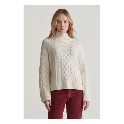 SVETR GANT CABLE KNIT STAND COLLAR CREAM