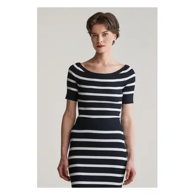 SVETR GANT STRIPED RIB KNIT OFF SHOULDER SS EVENING BLUE